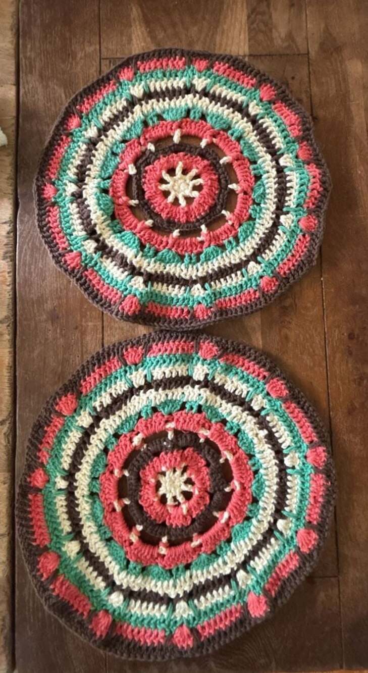 Set of 2 Handmade Crochet Mandala Doilies Table Mats